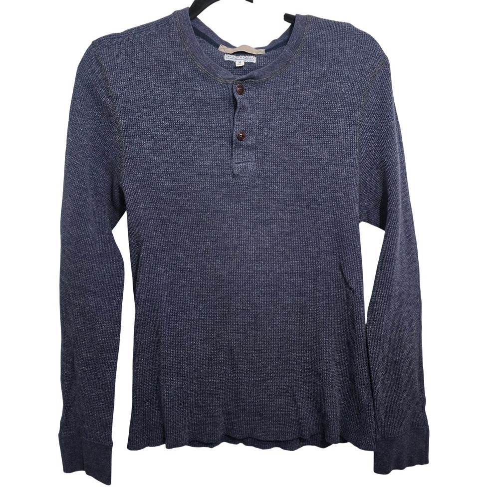 Wallace & Barnes‎ J.Crew Mens Navy Blue Waffle Knit Henley Thermal Shirt Medium